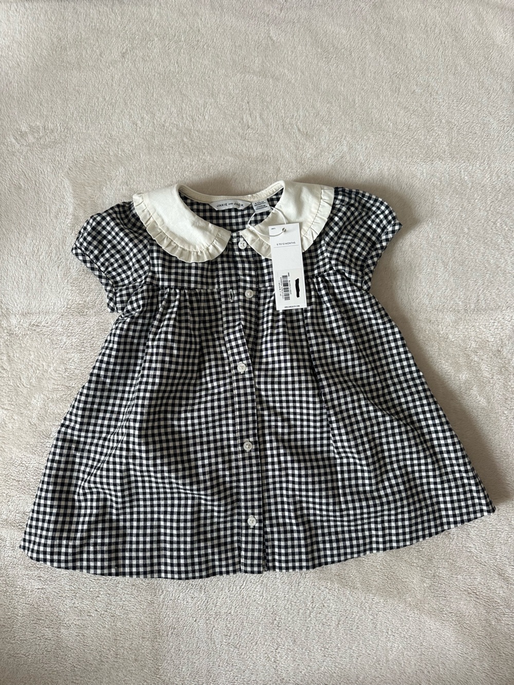 Janie and Jack Black and White Gingham Dress with Ruffle Collar